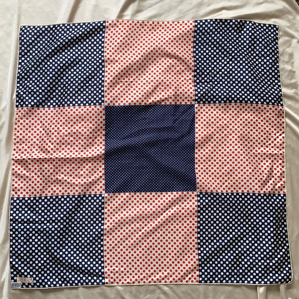 Vintage Echo Polka Dot Scarf | 100% Silk Red White Blue Square Scarf